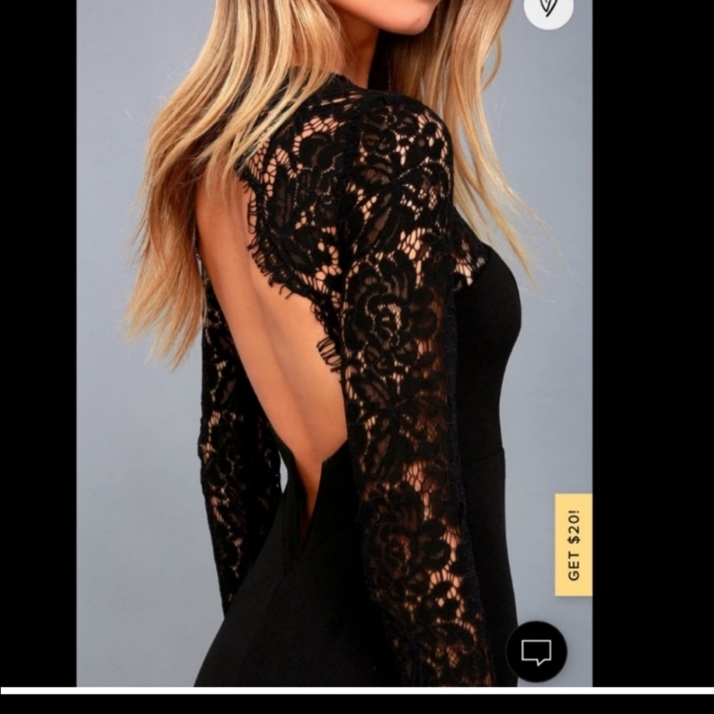 Lulus Whenever You Call Formal Black Backless Lace Long Sleeve Maxi Dress XS - Picture 3 of 9
